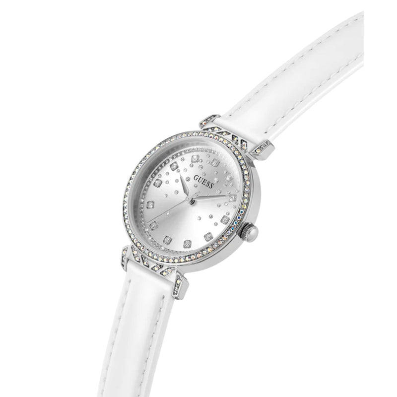 Guess ENCHANTMENT Damklocka GW0764L4 analog damklocka med silver urtavla och armband i läder