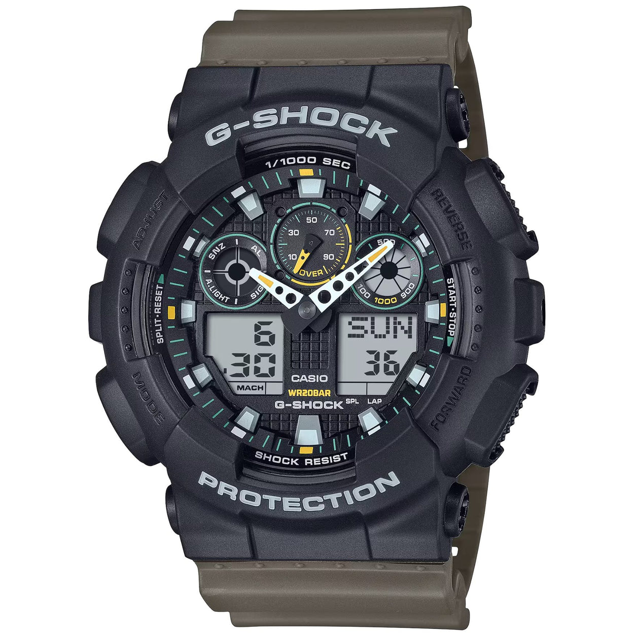 Casio G-Shock GA-100TU-1A3ER ana-digi herrklocka med svart urtavla och armband i resin