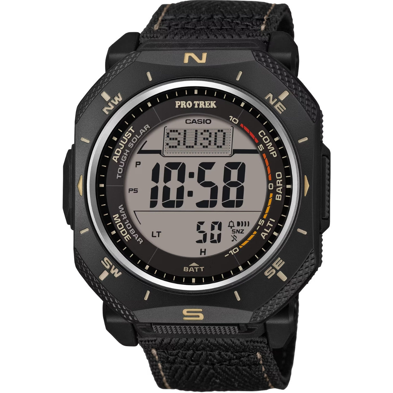 Casio Pro Trek PRG-69B-1ER digital herrklocka med svart urtavla och armband i textil