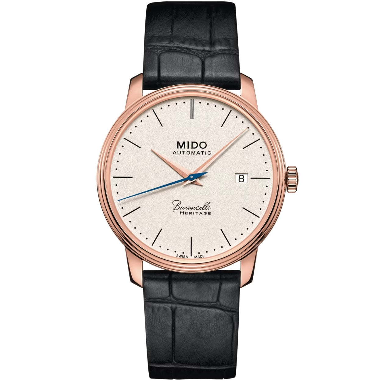 Mido Baroncelli Heritage Gent M027.407.36.260.00 analog herrklocka med beige urtavla och armband i läder