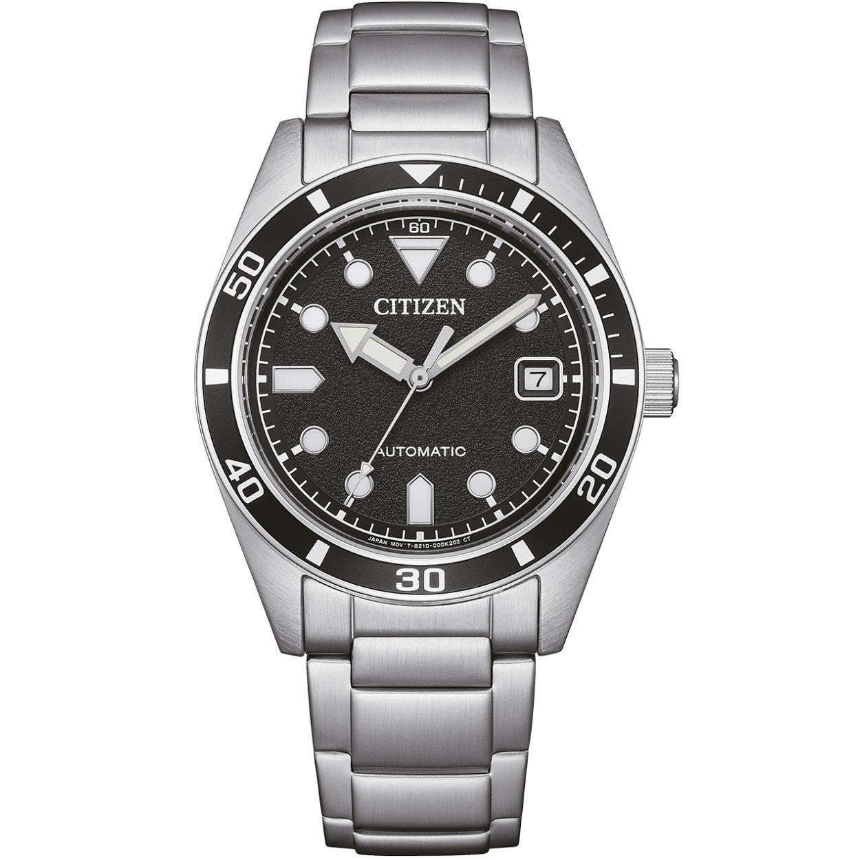 Citizen Automatic NJ0221-50E analog herrklocka med svart urtavla och armband i rostfritt stål