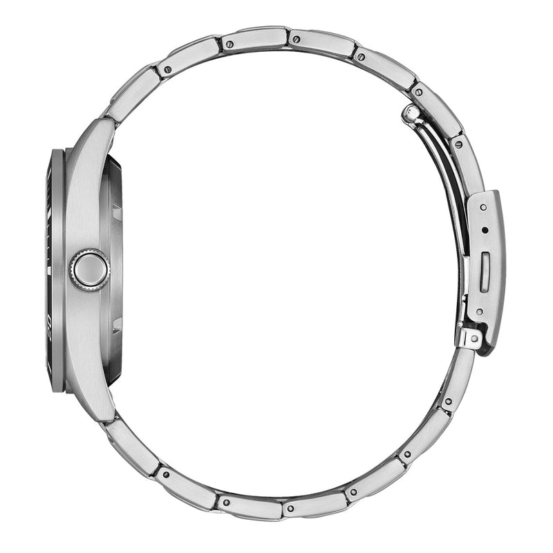Citizen Automatic NJ0221-50E analog herrklocka med svart urtavla och armband i rostfritt stål
