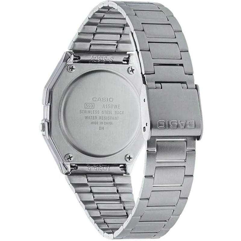 Casio Vintage A158WEA-1EF digital herrklocka med svart urtavla och armband i rostfritt stål