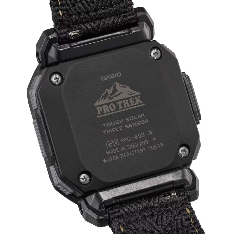 Casio Pro Trek PRG-69B-1ER digital herrklocka med svart urtavla och armband i textil