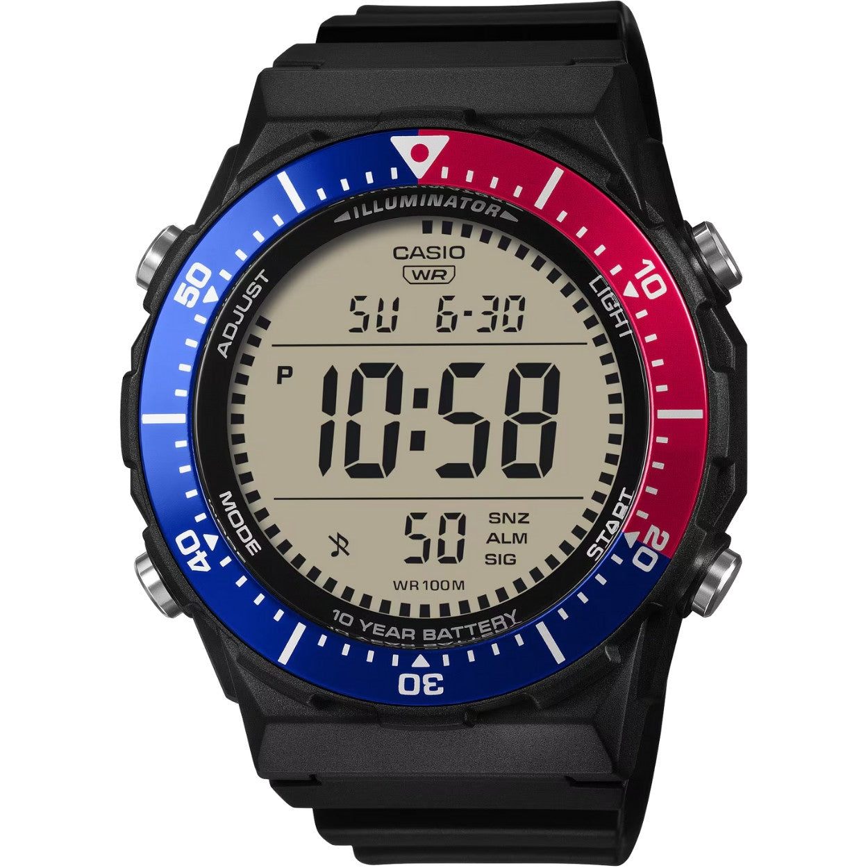 Casio Timeless AE-1700H-1A2VEF digital unisexklocka med svart urtavla och armband i resin