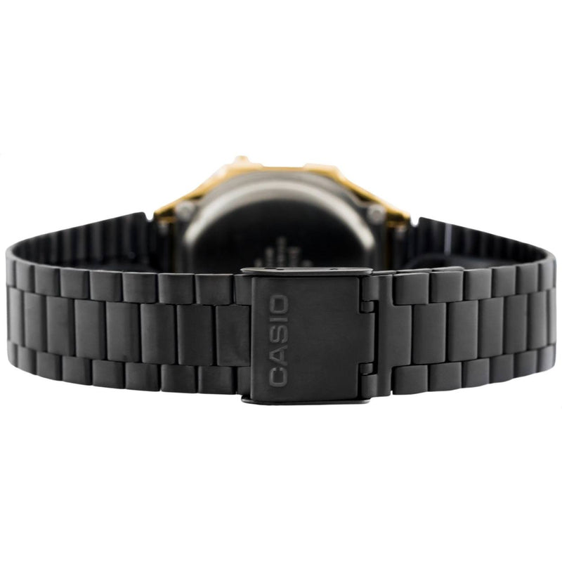 Casio Vintage A168WEGB-1BEF digital herrklocka med svart urtavla och armband i rostfritt stål