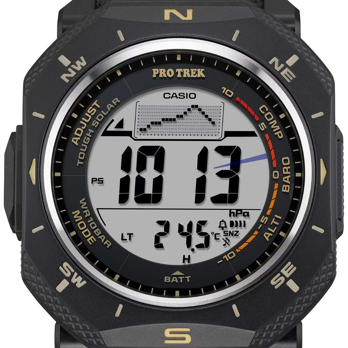 Casio Pro Trek PRG-69B-1ER digital herrklocka med svart urtavla och armband i textil