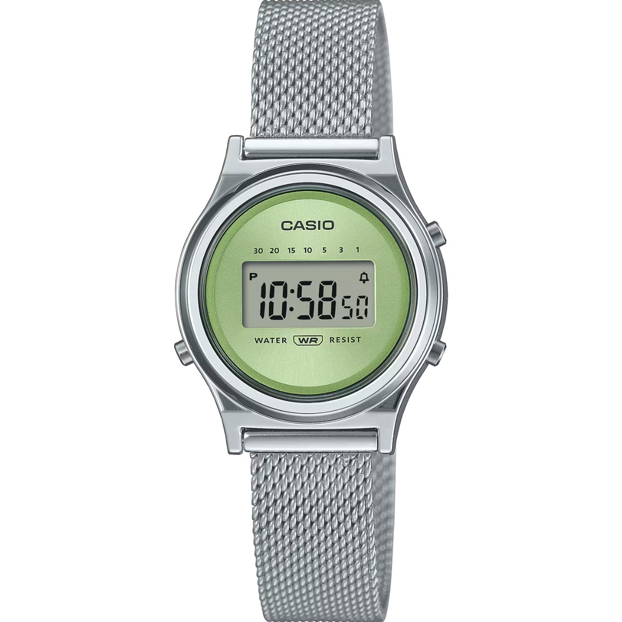 Casio Vintage LA700WEM-3AEF digital damklocka med grön urtavla och armband i rostfritt stål