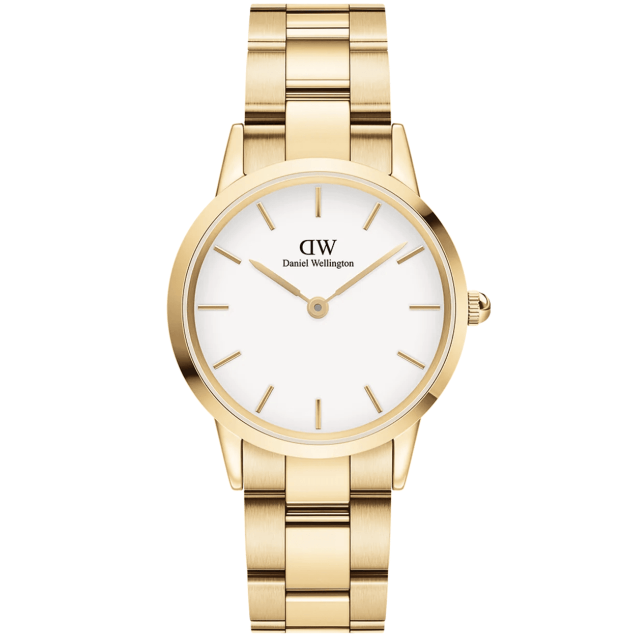Daniel Wellington Iconic Link Ø28mm DW00100567 analog damklocka med vit urtavla och armband i rostfritt stål
