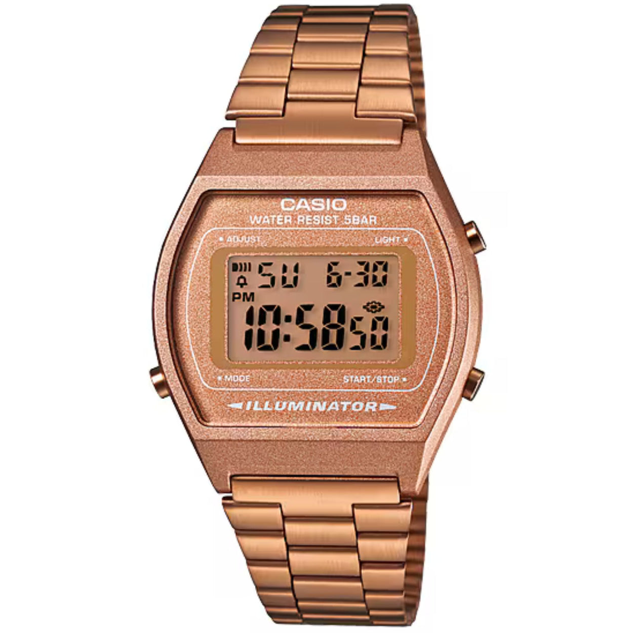 Casio Vintage B640WC-5AEF digital herrklocka med roséguld urtavla och armband i rostfritt stål