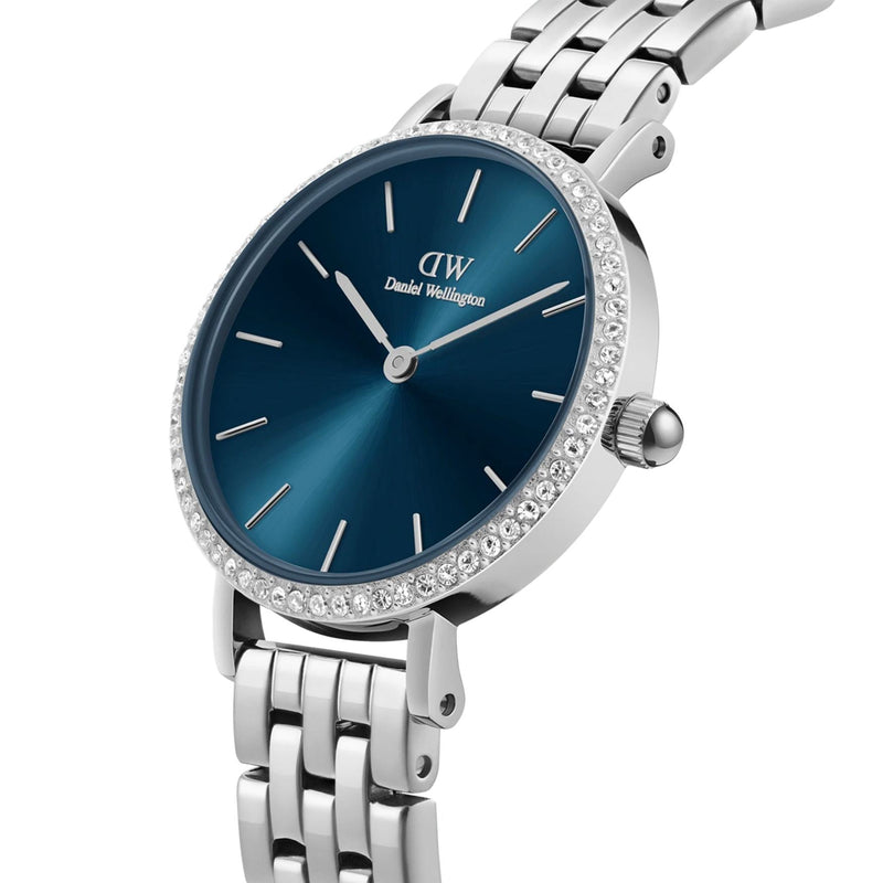 Daniel Wellington Petite Lumine Bezel DW00100664 analog damklocka med mörk blå urtavla och armband i rostfritt stål