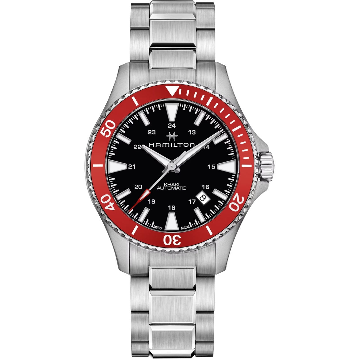Hamilton Khaki Navy Scuba Auto H82405130 analog herrklocka med svart urtavla och armband i rostfritt stål
