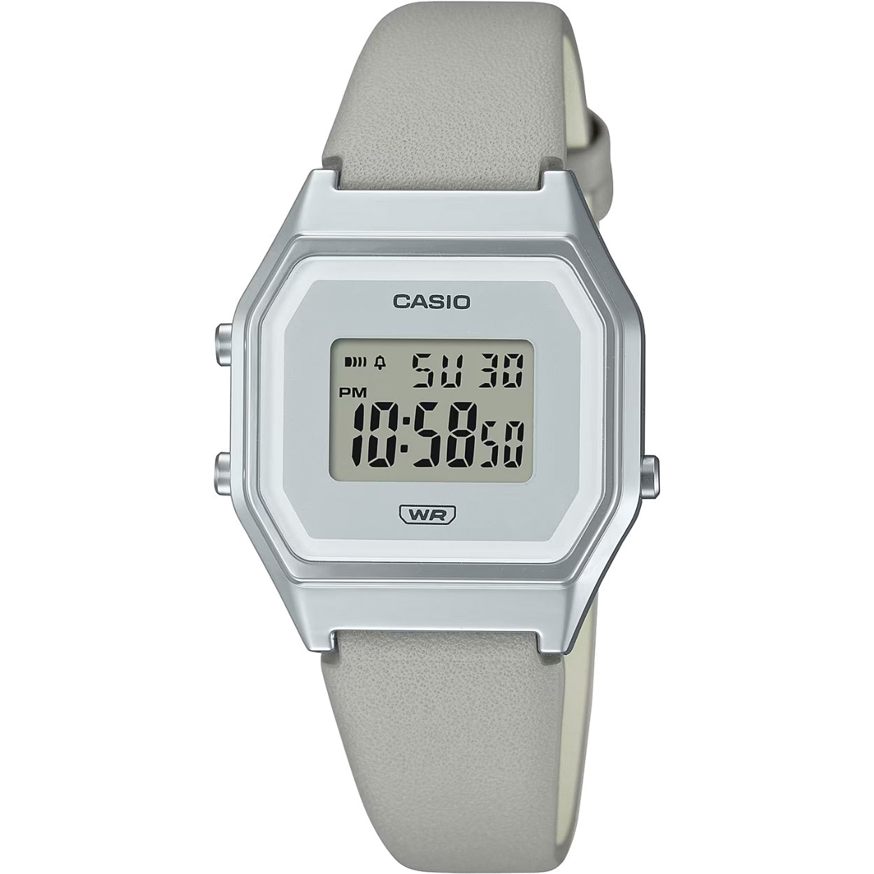 Casio Vintage LA680WEL-8EF digital damklocka med silver urtavla och armband i läder