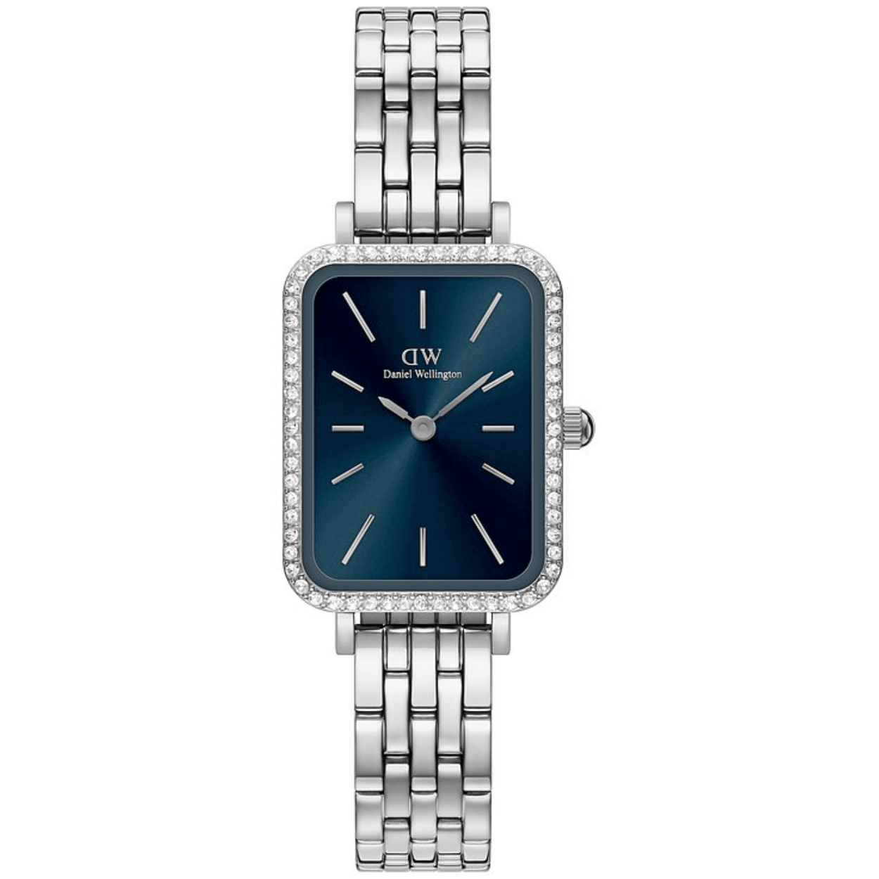 Daniel Wellington Quadro Lumine Bezel 5-Link Arctic S DW00100670 analog damklocka med blå urtavla och armband i rostfritt stål