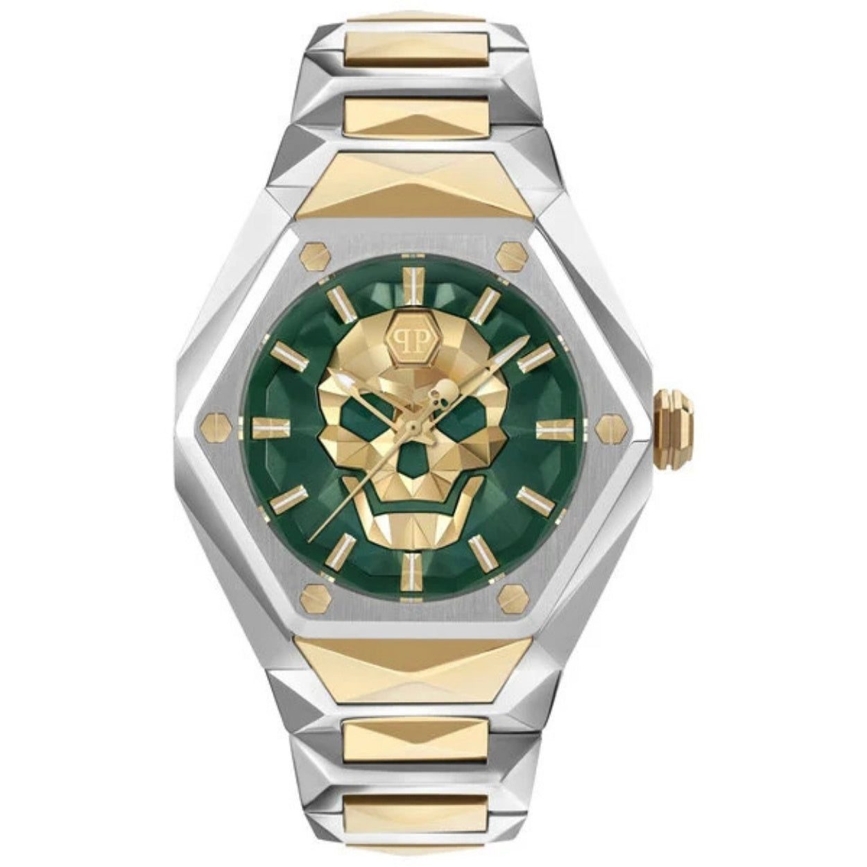 Philipp Plein The Skull PWPWA0724 analog herrklocka med grön urtavla och armband i rostfritt stål