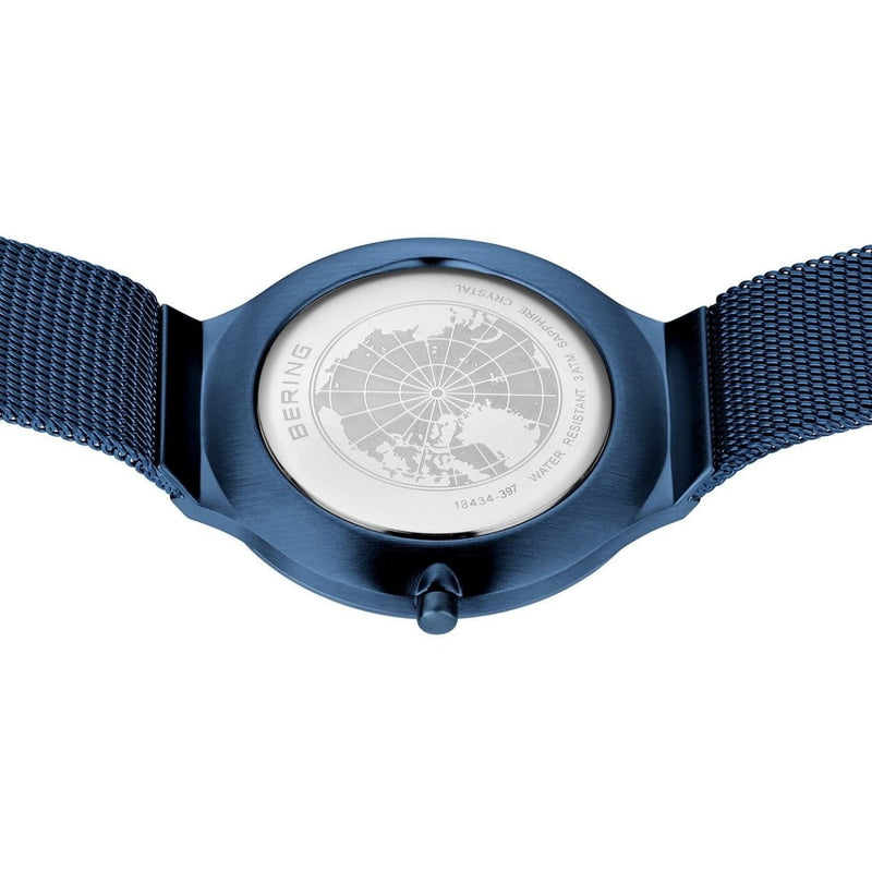 Bering Ultra Slim 18434-397 analog damklocka med blå urtavla och armband i rostfritt stål