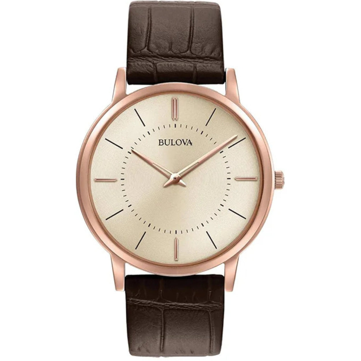 Bulova Dress 97A126 analog herrklocka med beige urtavla och armband i läder