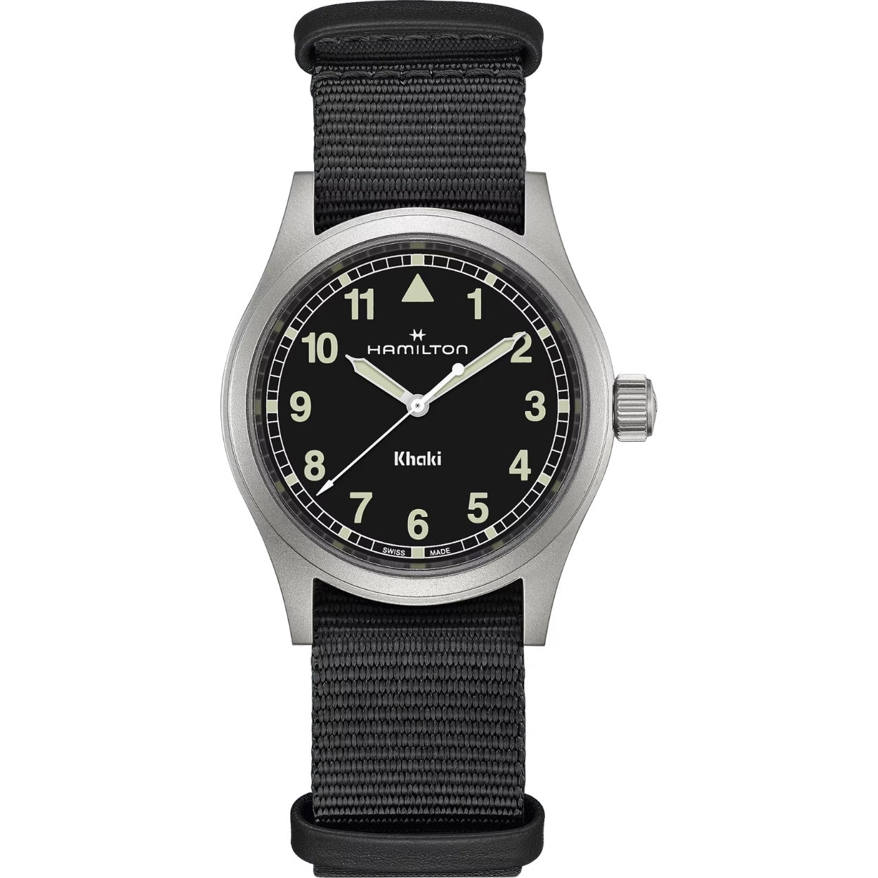 Hamilton Khaki Field Quartz H69401430 analog herrklocka med svart urtavla och armband i rostfritt stål