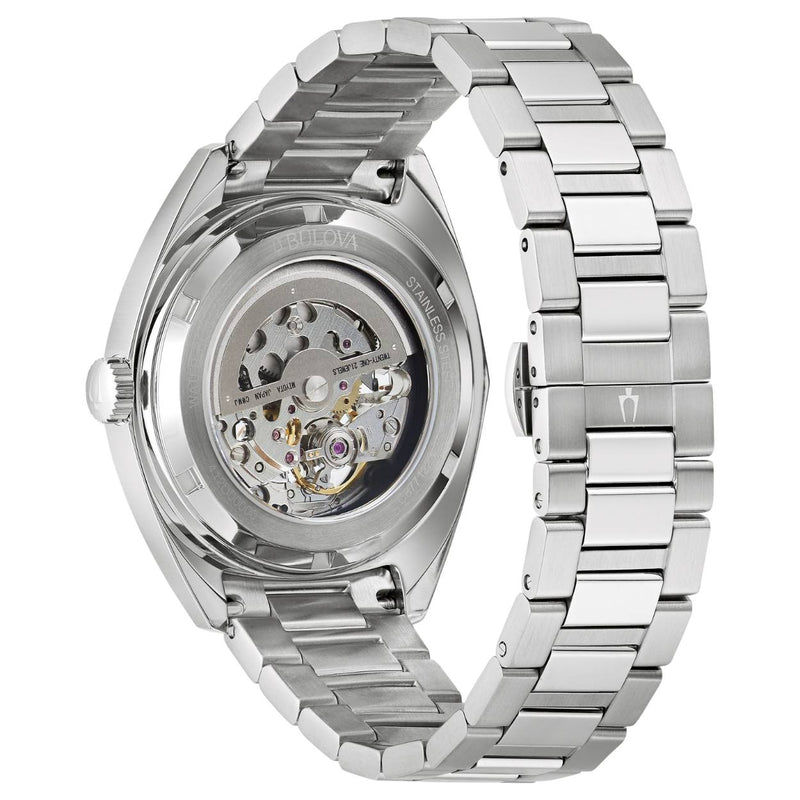 Bulova Surveyor Automatic 96A292 analog herrklocka med blå urtavla och armband i rostfritt stål