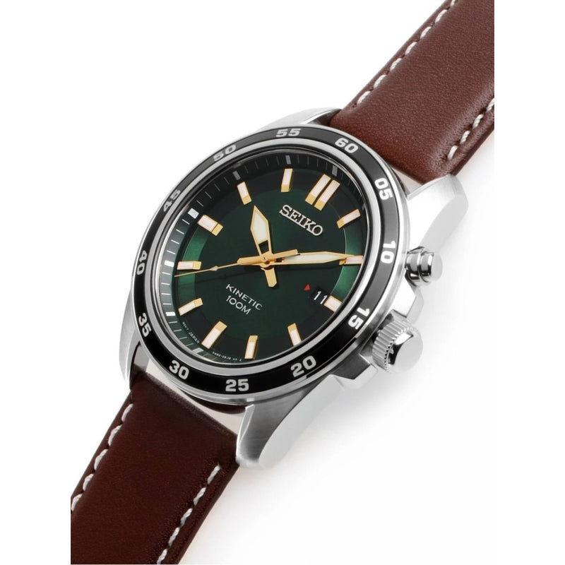 Seiko Mens Kinetic SKA791P1 analog herrklocka med grön urtavla och armband i läder