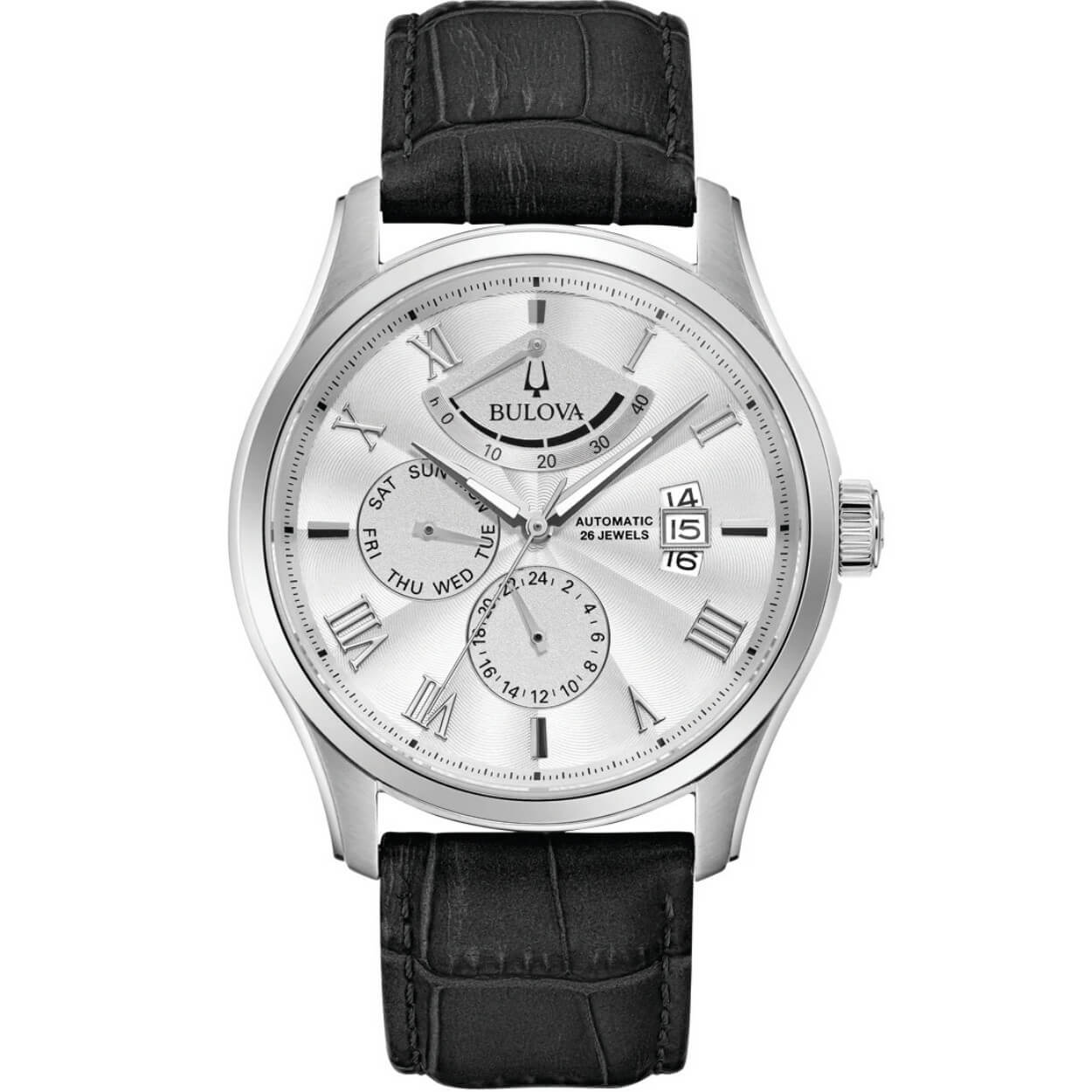 Bulova Classic Automatic 96C141 analog herrklocka med silver urtavla och armband i läder