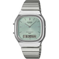 Casio Vintage AQ-240E-2AEF (lägg gtin) analog unisexklocka med grön urtavla och armband i rostfritt stål