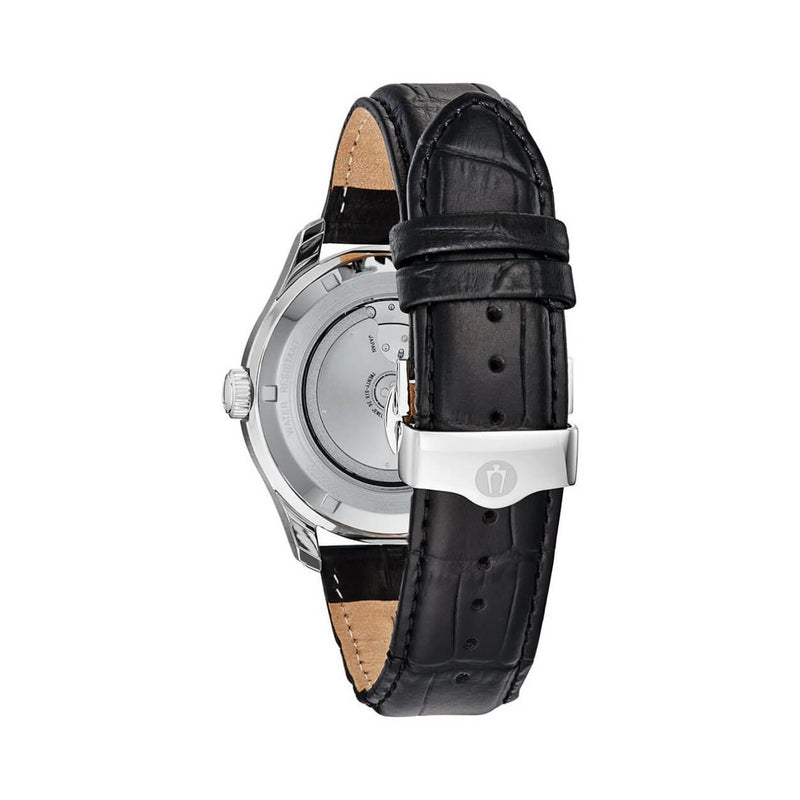Bulova Classic Automatic 96C141 analog herrklocka med silver urtavla och armband i läder