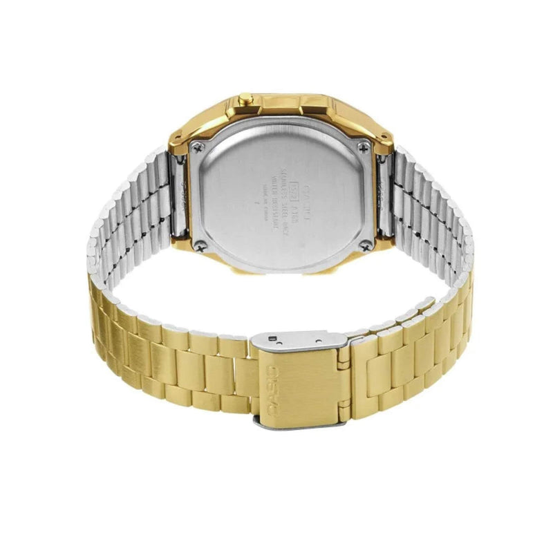 Casio Vintage A168WG-9EF digital herrklocka med guld urtavla och armband i rostfritt stål