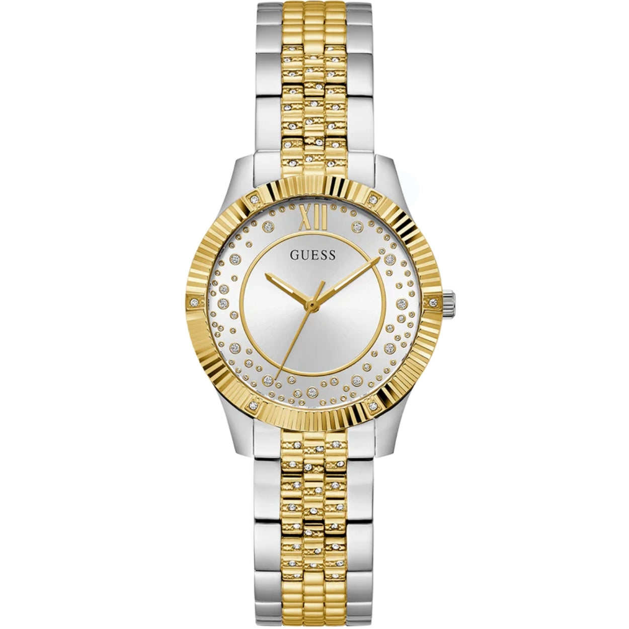 Guess 2-Tone Damklocka GW0765L1 analog damklocka med silver urtavla och armband i rostfritt stål