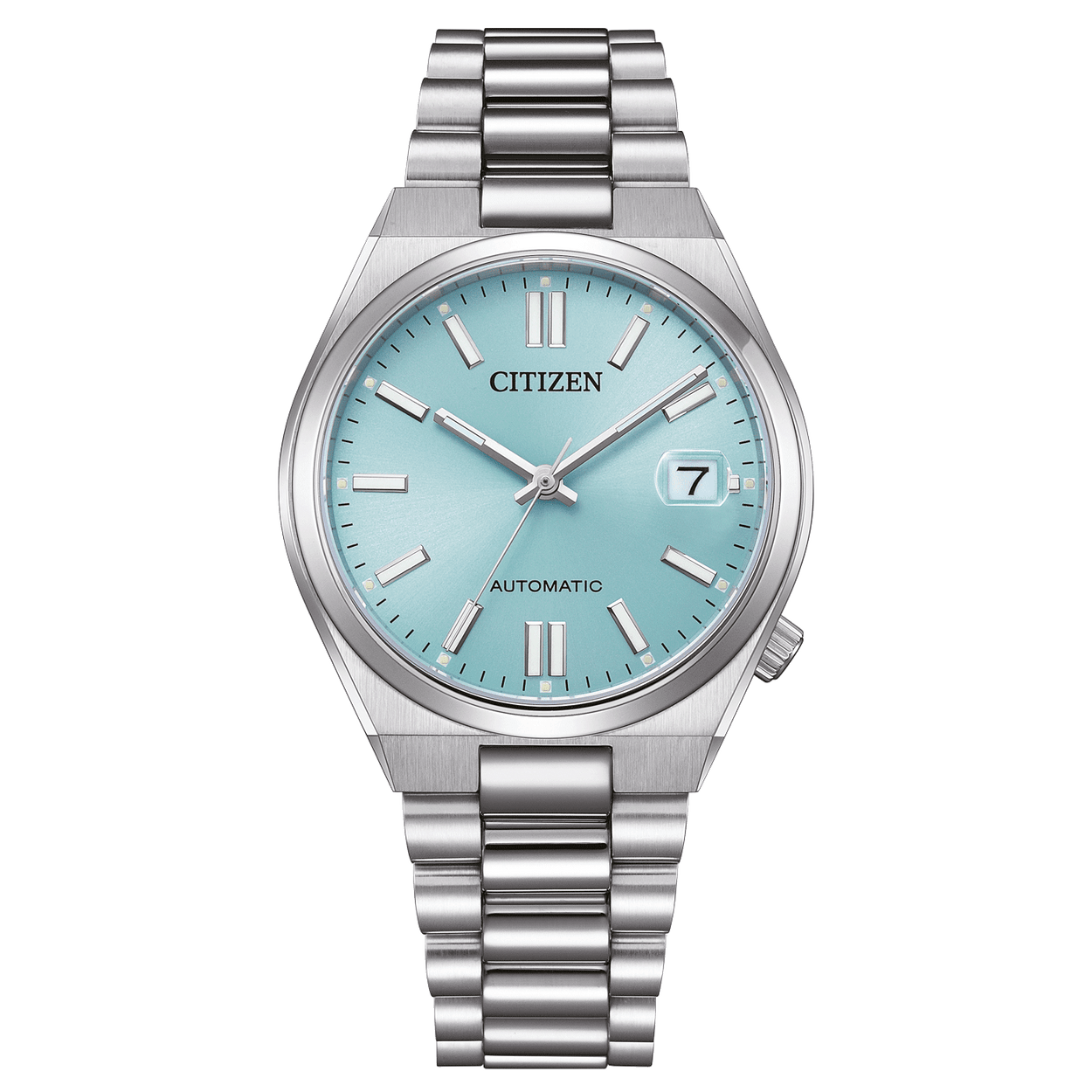 Citizen TSUYOSA NJ0200-50L analog herrklocka med turkos urtavla och armband i rostfritt stål