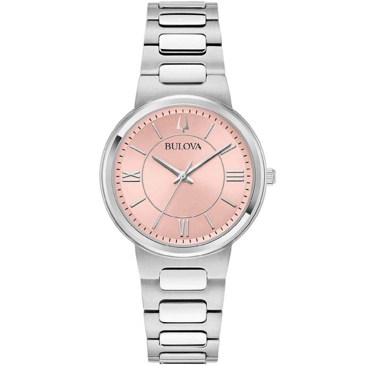 Bulova Classic 96L335 analog damklocka med rosa urtavla och armband i rostfritt stål