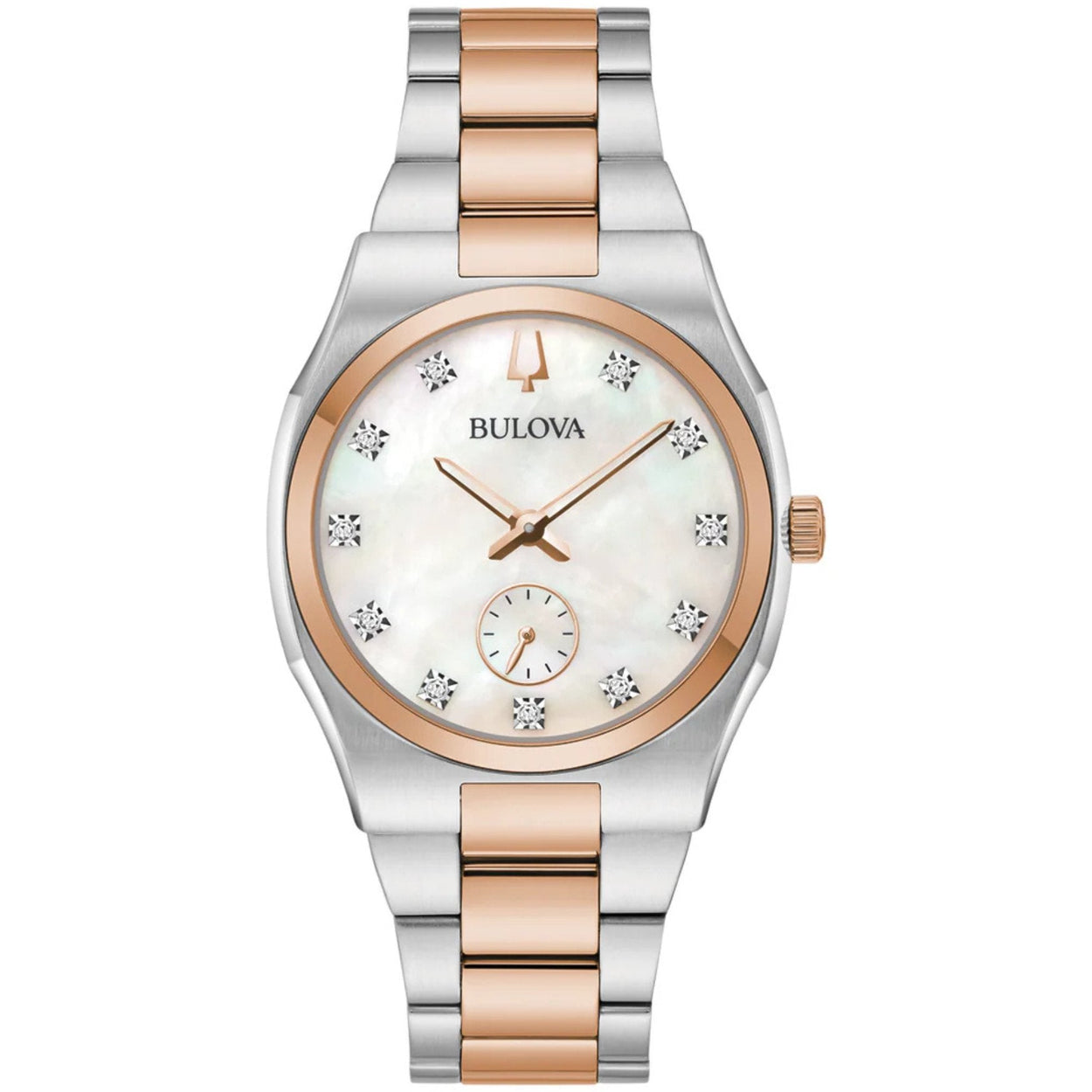 Bulova Classic Surveyor Diamond 98P221 analog damklocka med beige urtavla och armband i rostfritt stål