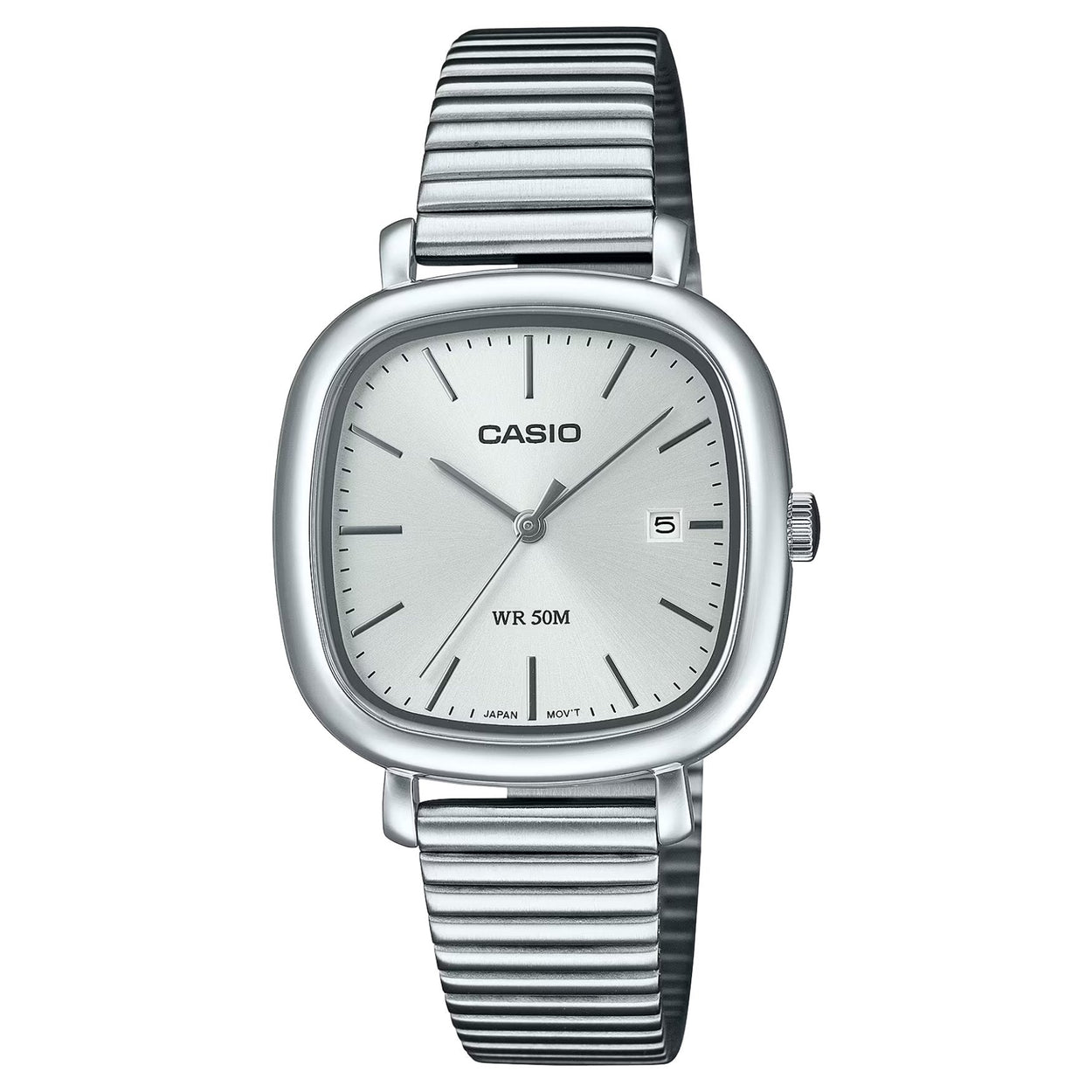 Casio Timeless LTP-B166D-7AVEF analog damklocka med vit urtavla och armband i rostfritt stål