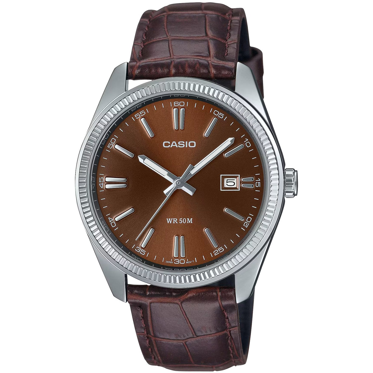 Casio Timeless MTP-1302PL-5AVEF analog herrklocka med brun urtavla och armband i läder