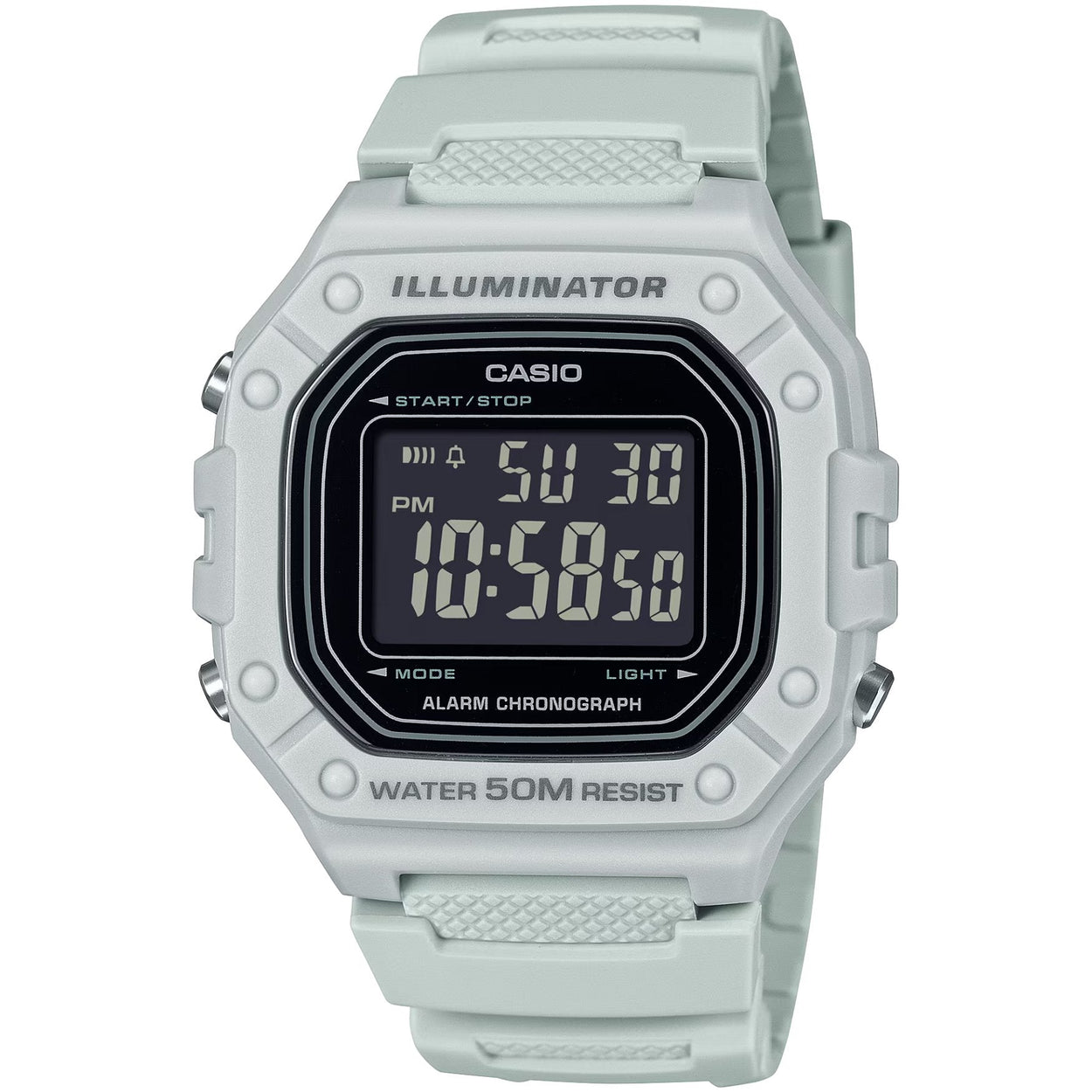 Casio Timeless W-218H-8BVEF digital unisexklocka med svart urtavla och armband i resin
