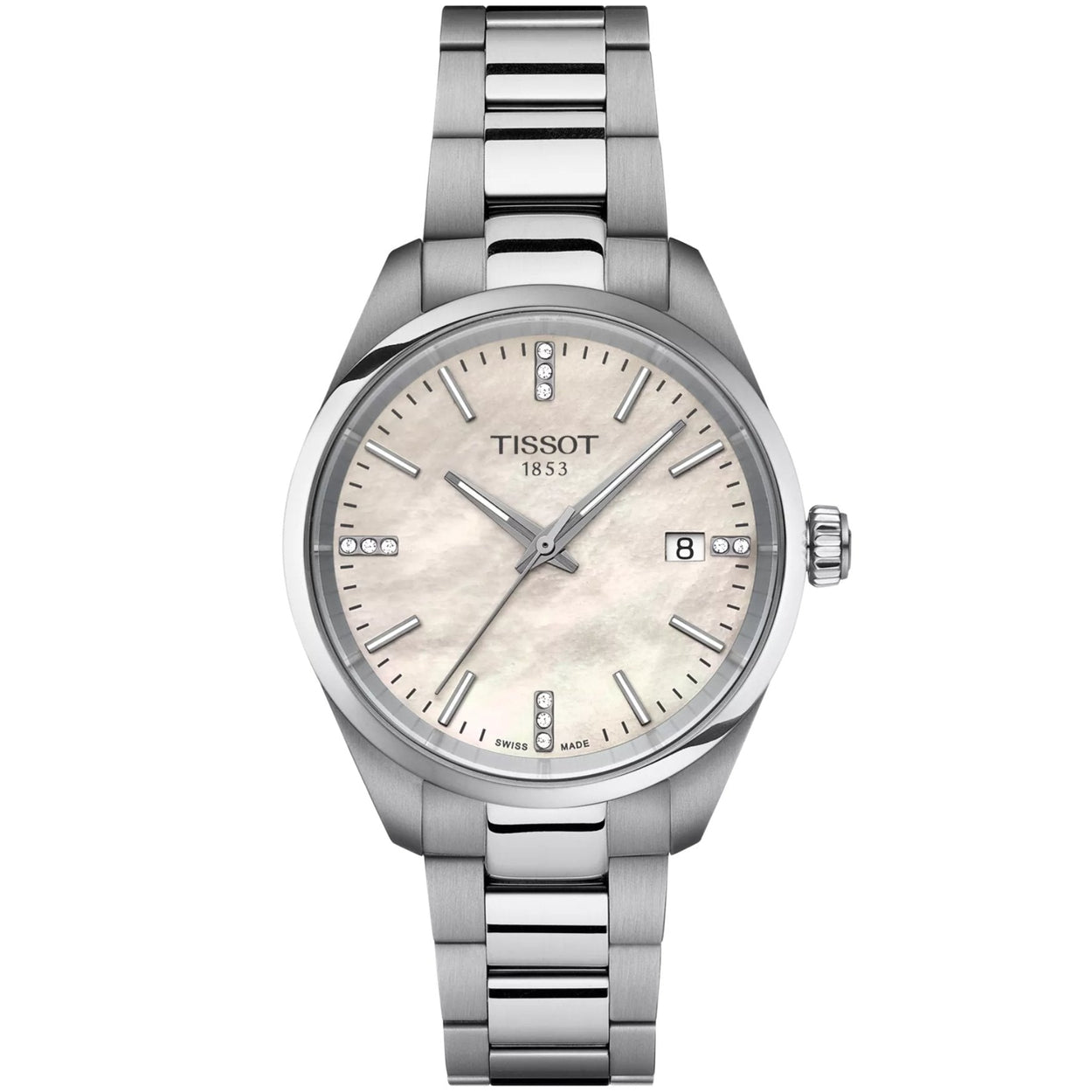 Tissot PR 100 Quartz T150.210.11.116.00 analog damklocka med vit urtavla och armband i rostfritt stål