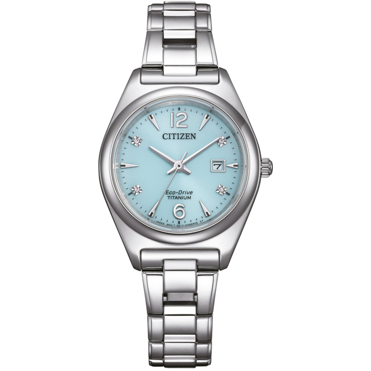 Citizen Super Titanium EW2601-81M analog damklocka med blå urtavla och armband i titan