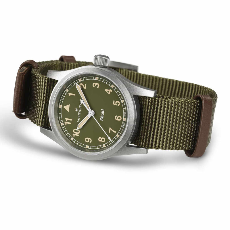 Hamilton Khaki Field H69301960 analog herrklocka med grön urtavla och armband i textil