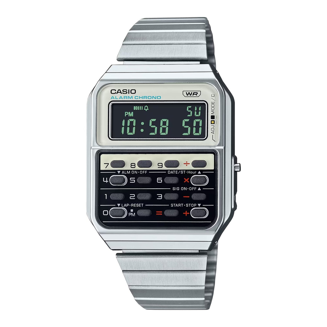 Casio Vintage CA-500WE-7BEF digital unisexklocka med silver urtavla och armband i rostfritt stål