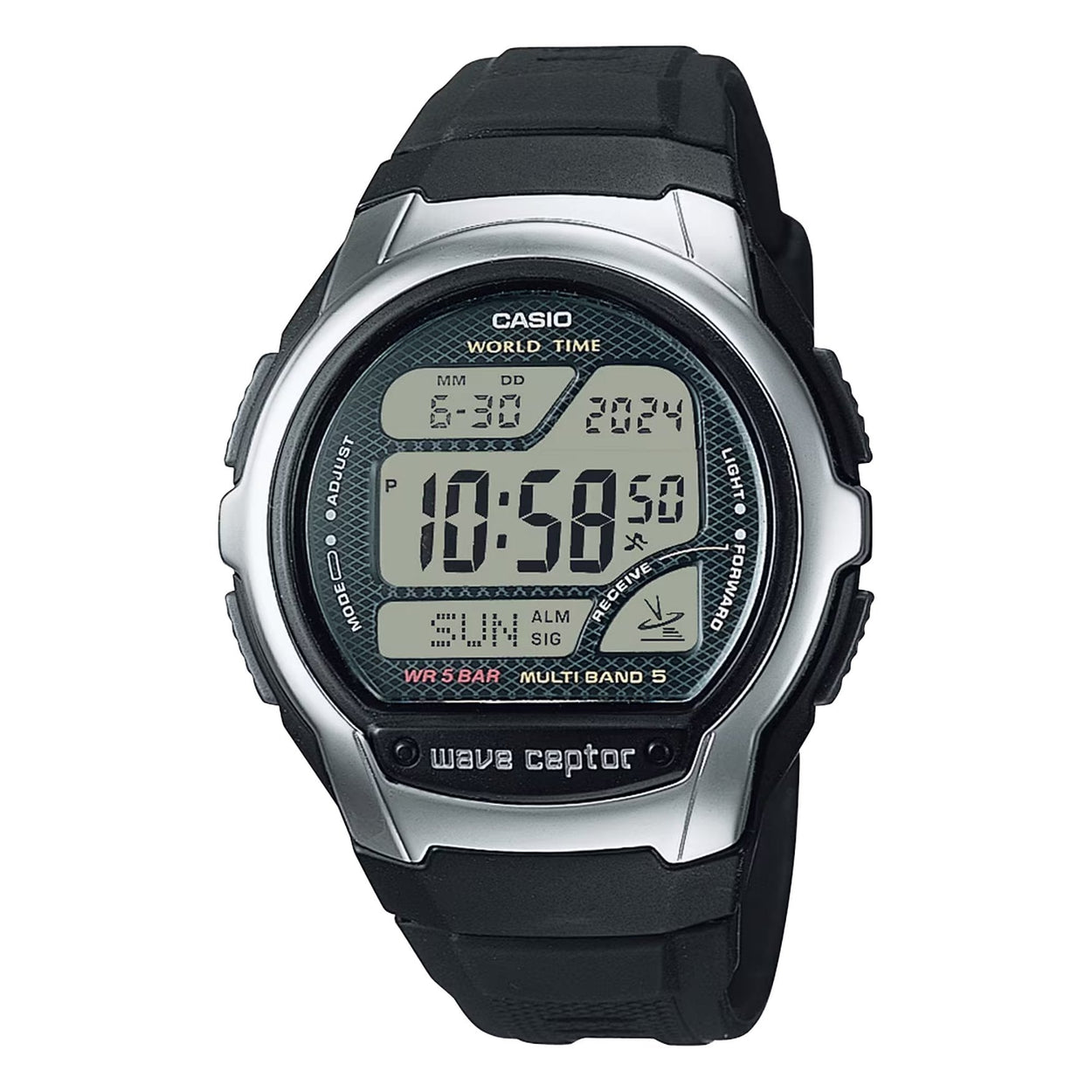 Casio Wave Ceptor WV-58R-1AEF digital herrklocka med svart urtavla och armband i resin