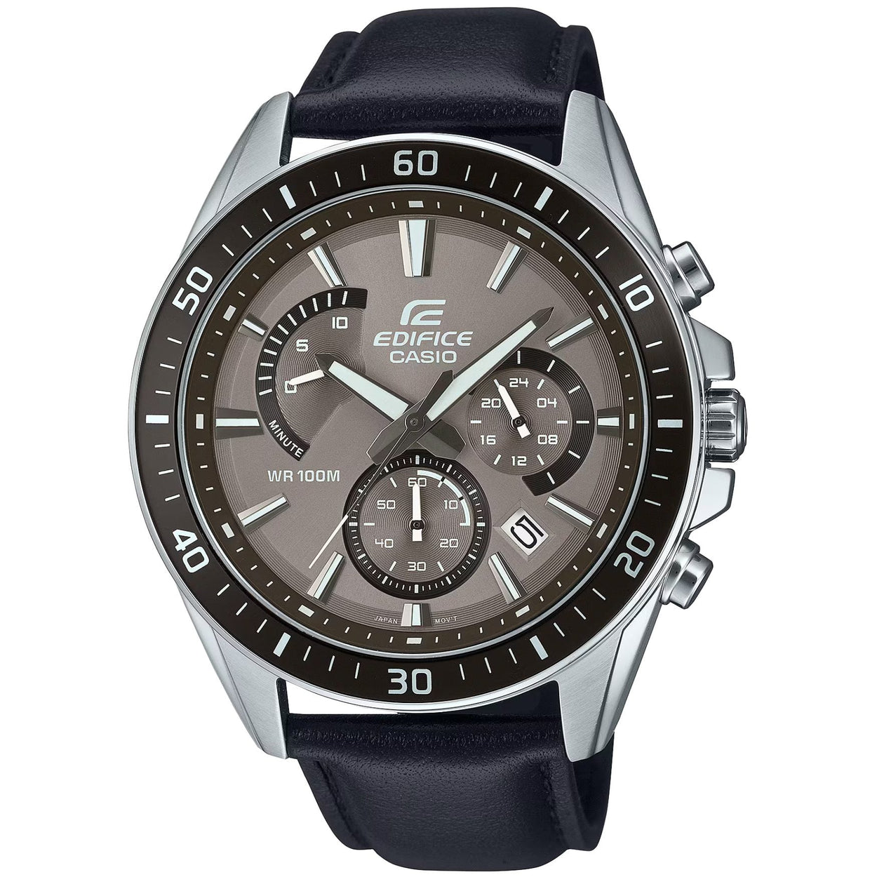 Casio Edifice EFR-552L-5AVUEF analog herrklocka med brun urtavla och armband i läder