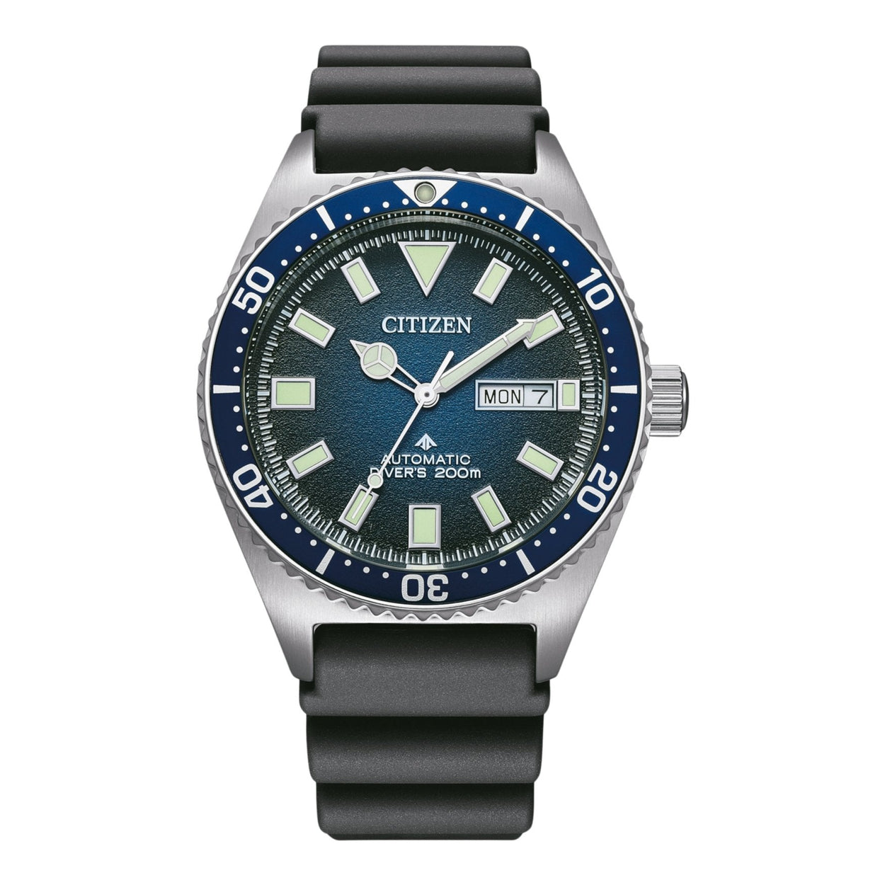 Citizen PROMASTER Mechanical Diver NY0129-07L analog unisexklocka med blå urtavla och armband i gummi