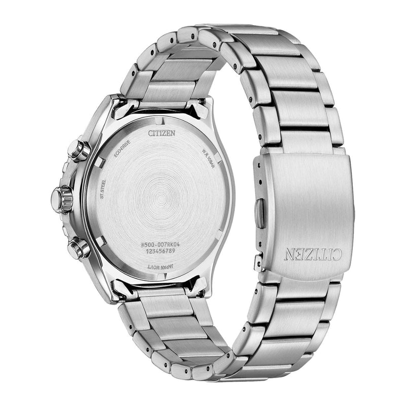 Citizen Eco-Drive Chronograph AT2568-82E analog herrklocka med svart urtavla och armband i rostfritt stål