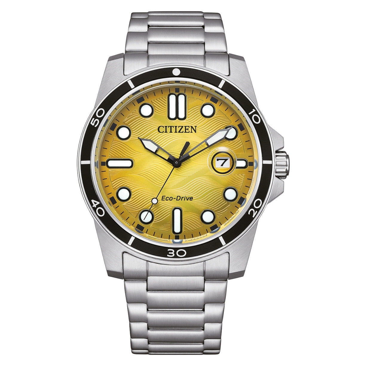 Citizen Eco-Drive Sport Marine AW1816-89X analog herrklocka med gul urtavla och armband i rostfritt stål