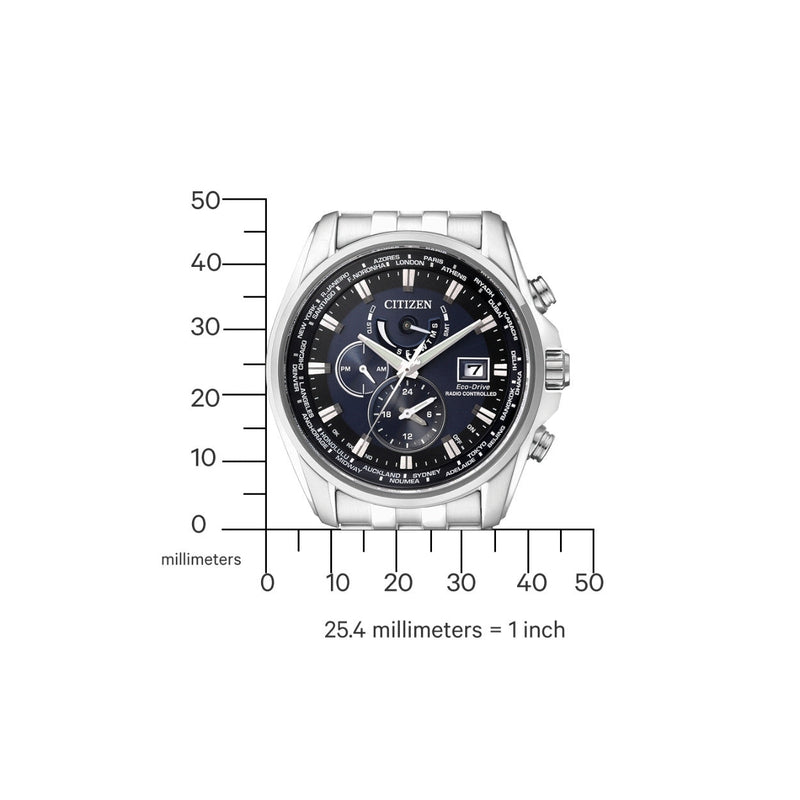 Citizen Radio Controlled AT9030-55L analog herrklocka med blå urtavla och armband i rostfritt stål