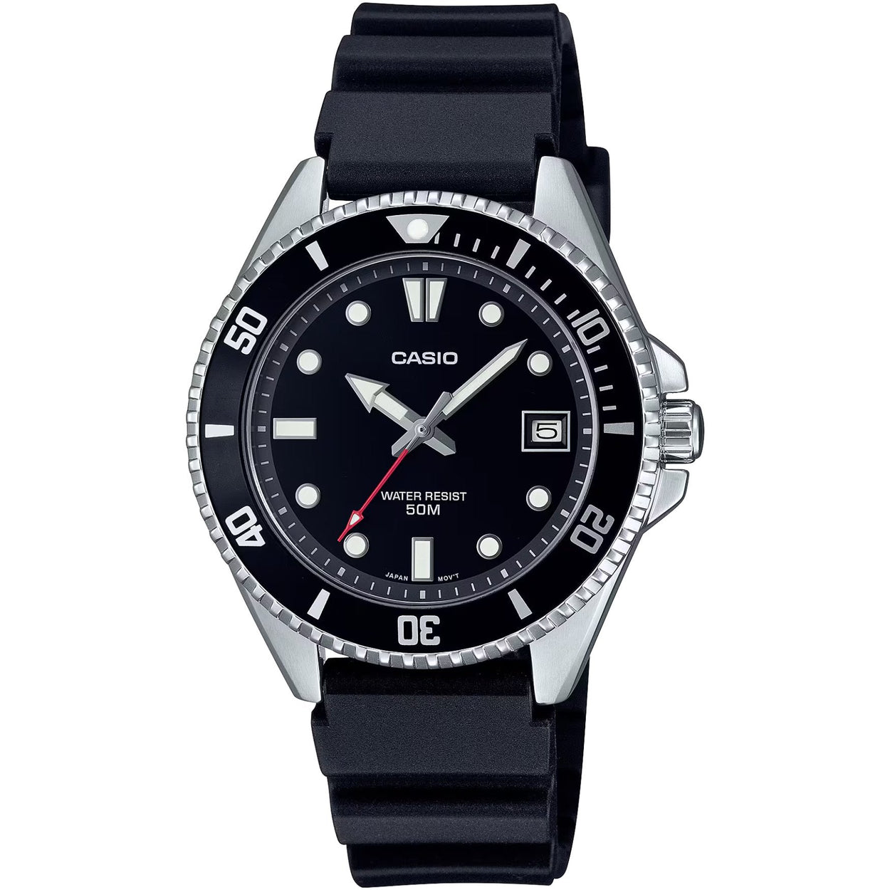 Casio Timeless MDV-10-1A1VEF analog herrklocka med svart urtavla och armband i resin
