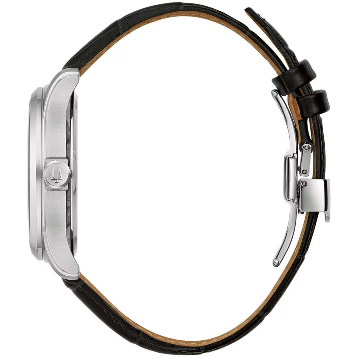 Bulova Wilton 96B390 analog herrklocka med svart urtavla och armband i läder