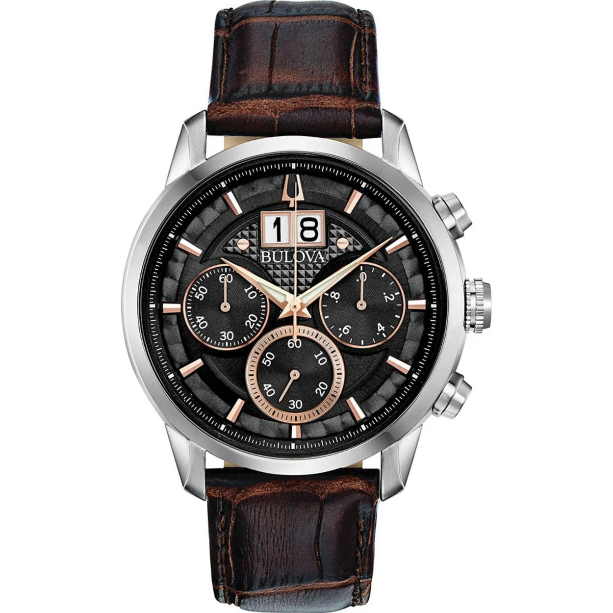 Bulova Classic Sutton 96B311 analog herrklocka med svart urtavla och armband i läder
