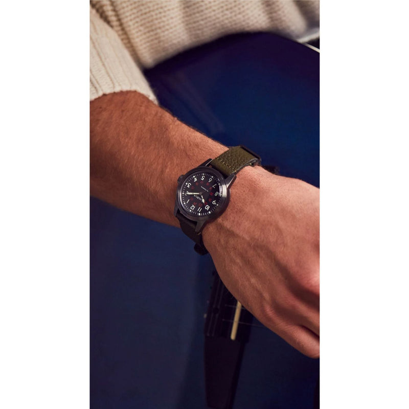 Bulova Hack Watch 98A255 analog herrklocka med grön urtavla och armband i läder