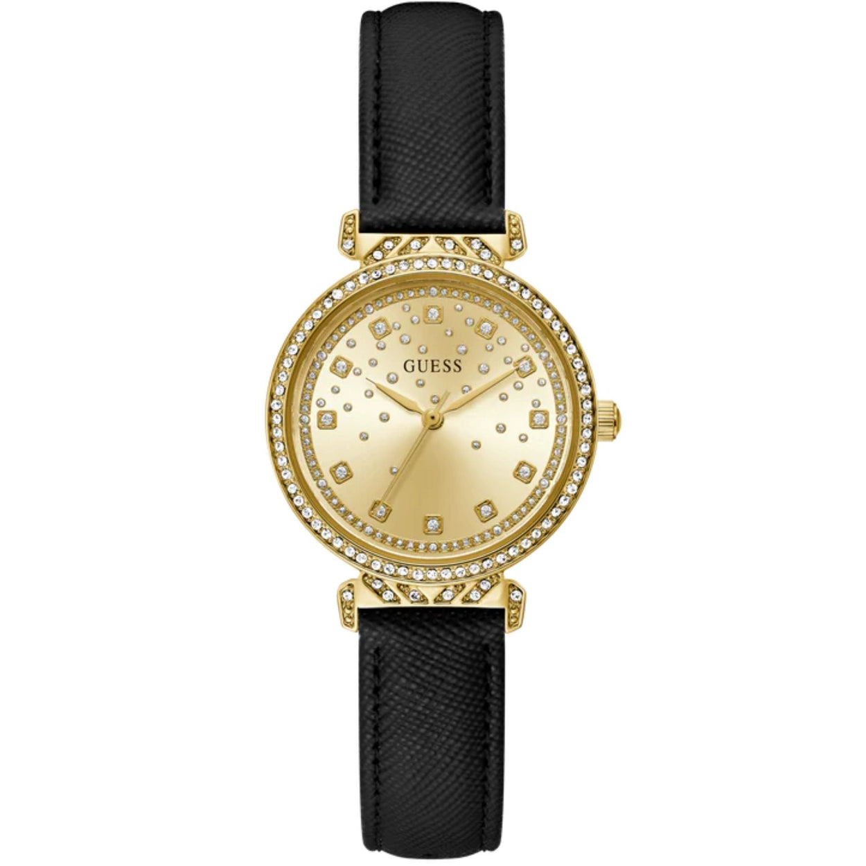 Guess Enchantment GW0764L2 analog damklocka med guld urtavla och armband i läder